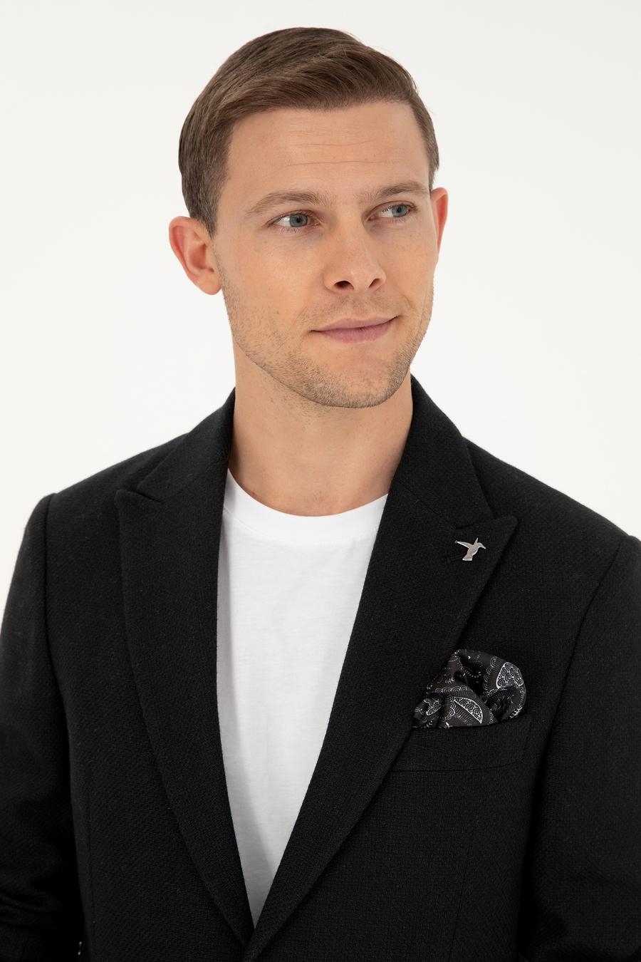 Siyah Slim Fit Yün Karışımlı Blazer Ceket - 50296586018