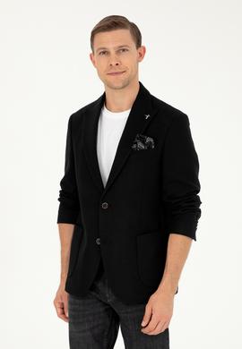 Siyah Slim Fit Yün Karışımlı Blazer Ceket