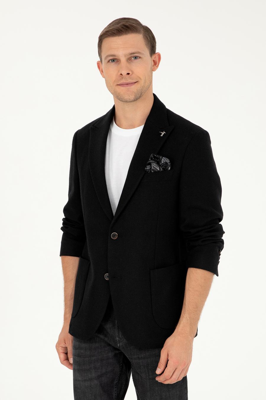 Siyah Slim Fit Yün Karışımlı Blazer Ceket - 50296586018