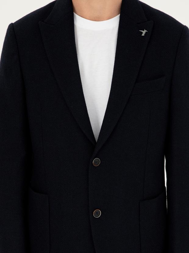 Lacivert Slim Fit Yün Karışımlı Blazer Ceket