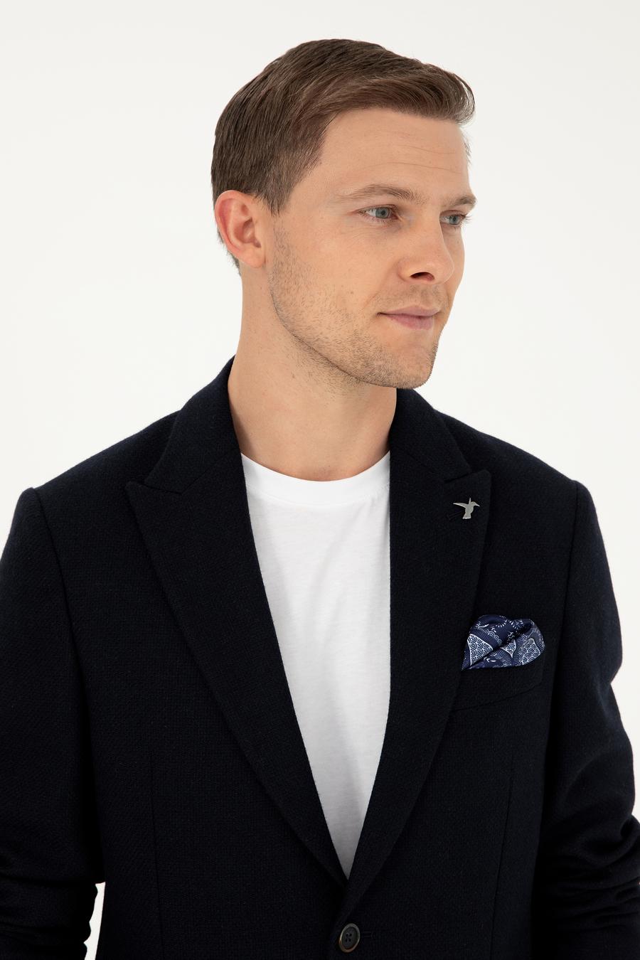 Lacivert Slim Fit Yün Karışımlı Blazer Ceket - 50296586137