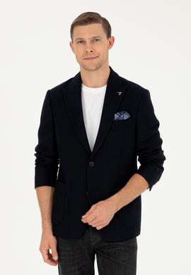 Lacivert Slim Fit Yün Karışımlı Blazer Ceket