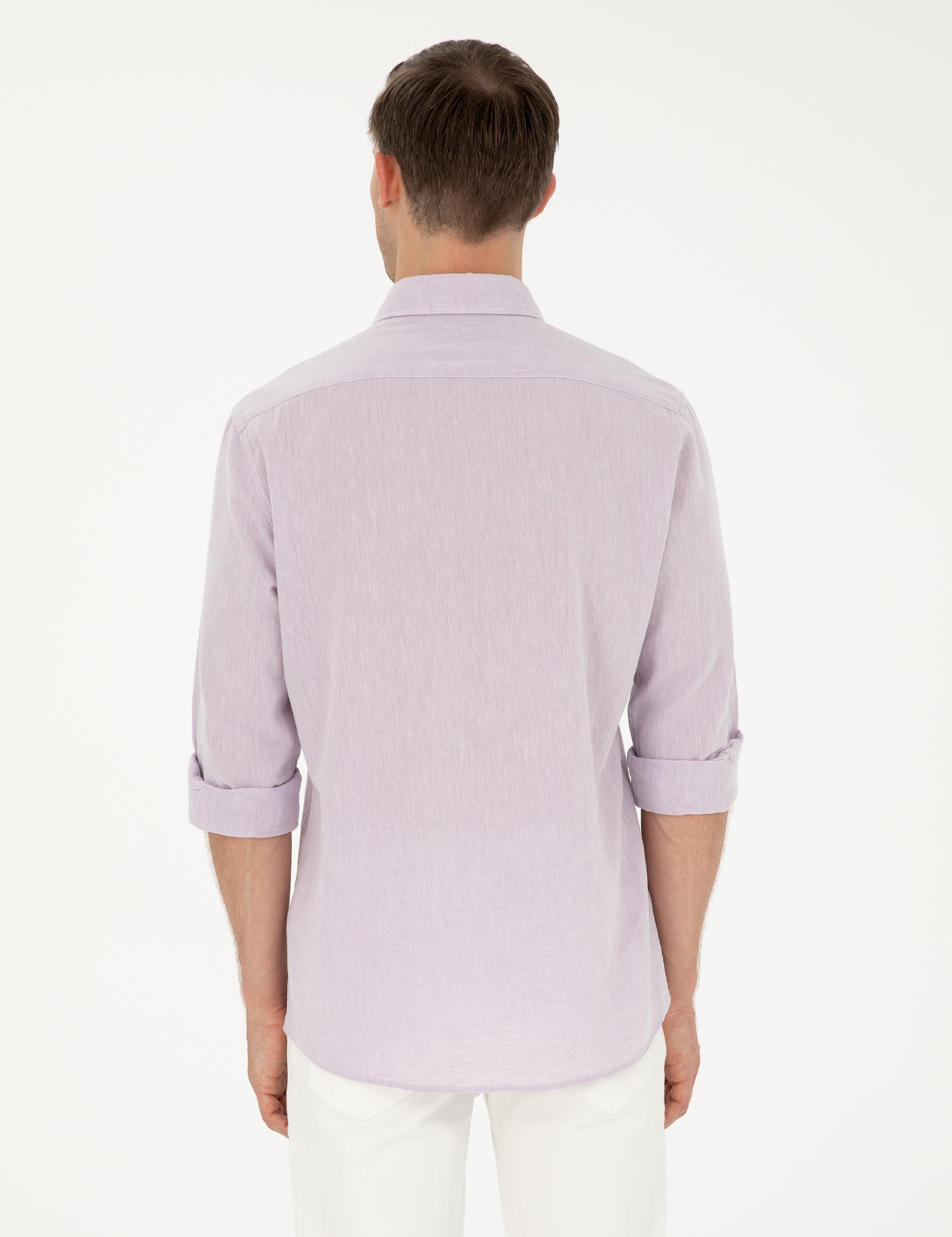 Lila Keten Karışımlı Slim Fit Uzun Kollu Gömlek - 50250813480