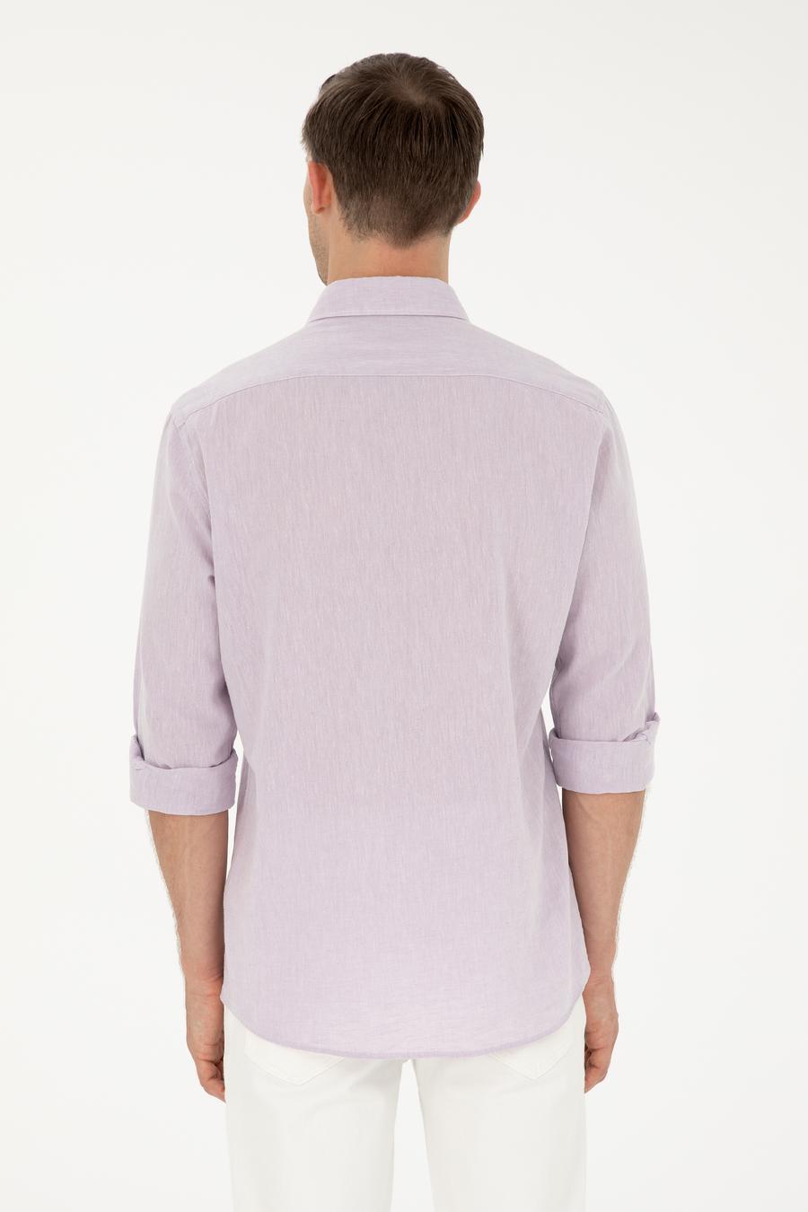 Lila Keten Karışımlı Slim Fit Uzun Kollu Gömlek - 50250813480