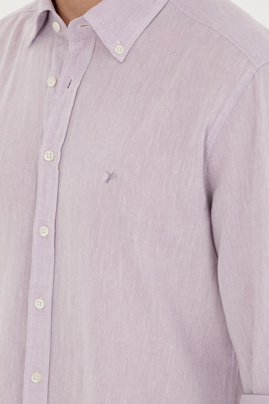 Lila Keten Karışımlı Slim Fit Uzun Kollu Gömlek - 50250813480