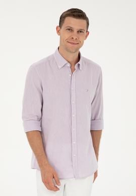 Lila Keten Karışımlı Slim Fit Uzun Kollu Gömlek