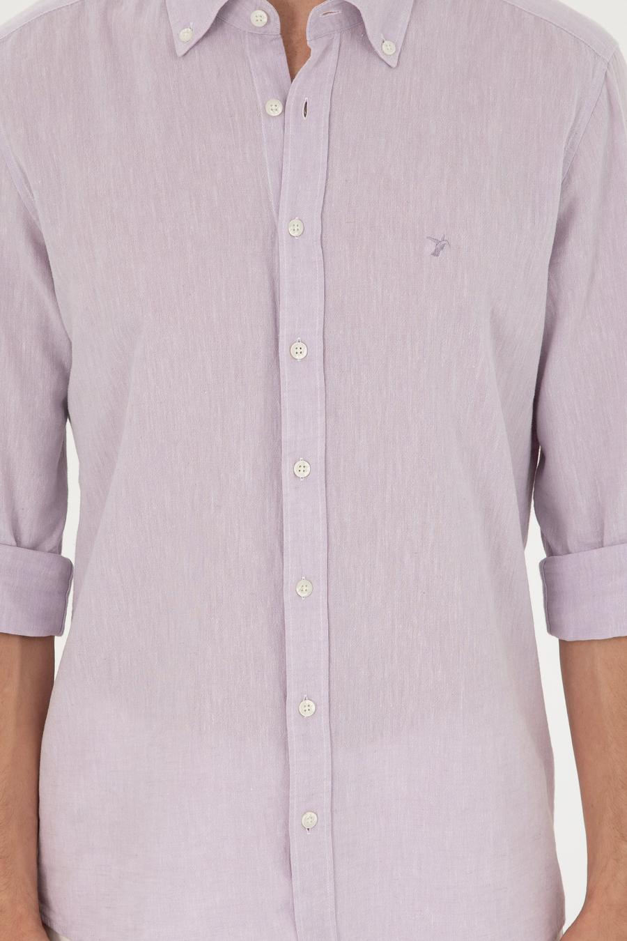 Lila Keten Karışımlı Slim Fit Uzun Kollu Gömlek - 50250813480