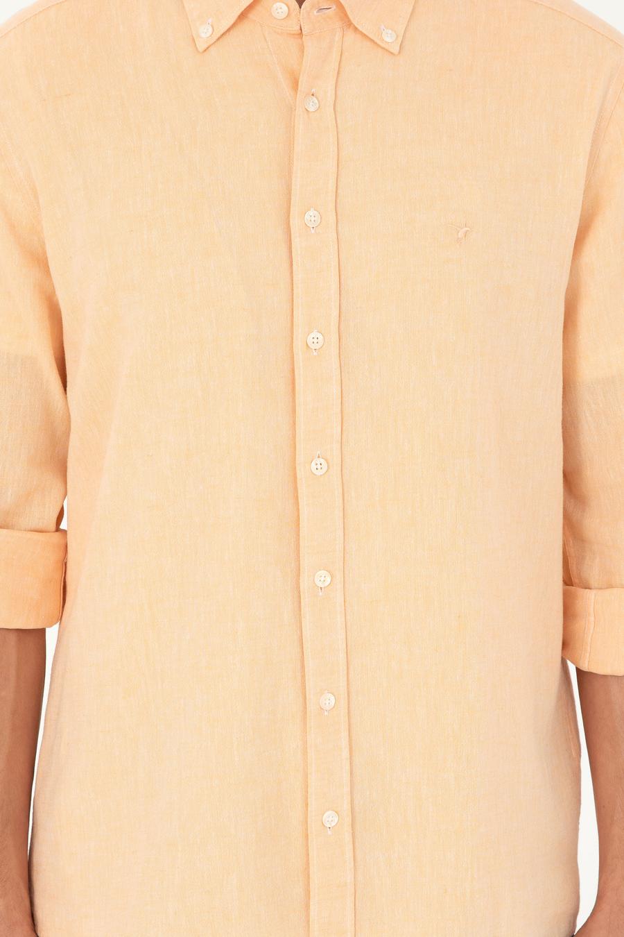 Pembe Keten Karışımlı Slim Fit Uzun Kollu Gömlek - 50250813565