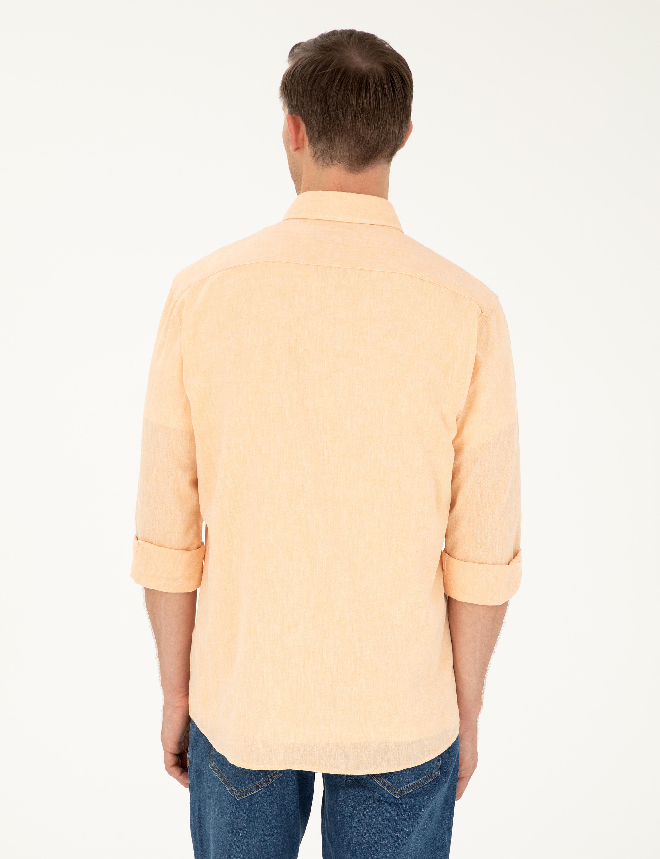 Pembe Keten Karışımlı Slim Fit Uzun Kollu Gömlek - 50250813565