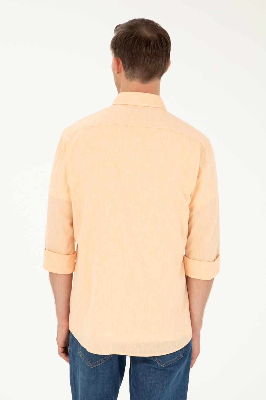 Pembe Keten Karışımlı Slim Fit Uzun Kollu Gömlek - 50250813565