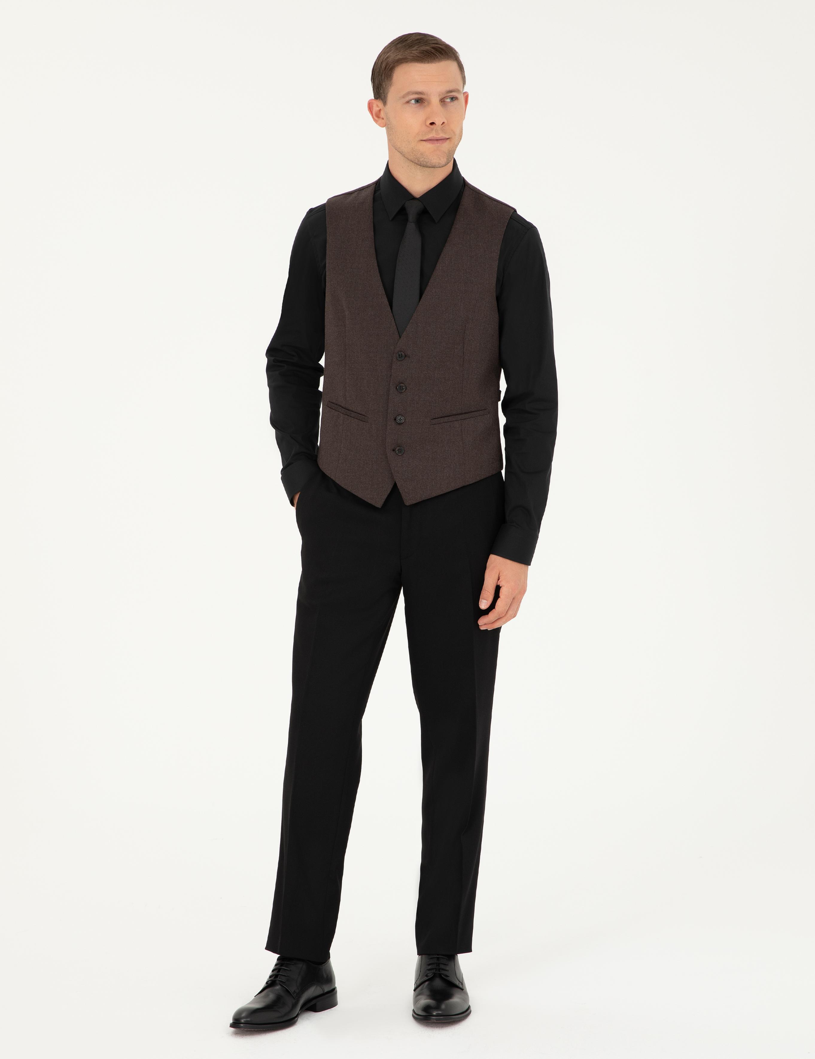 Kahverengi Slim Fit Yelek - 50260062027