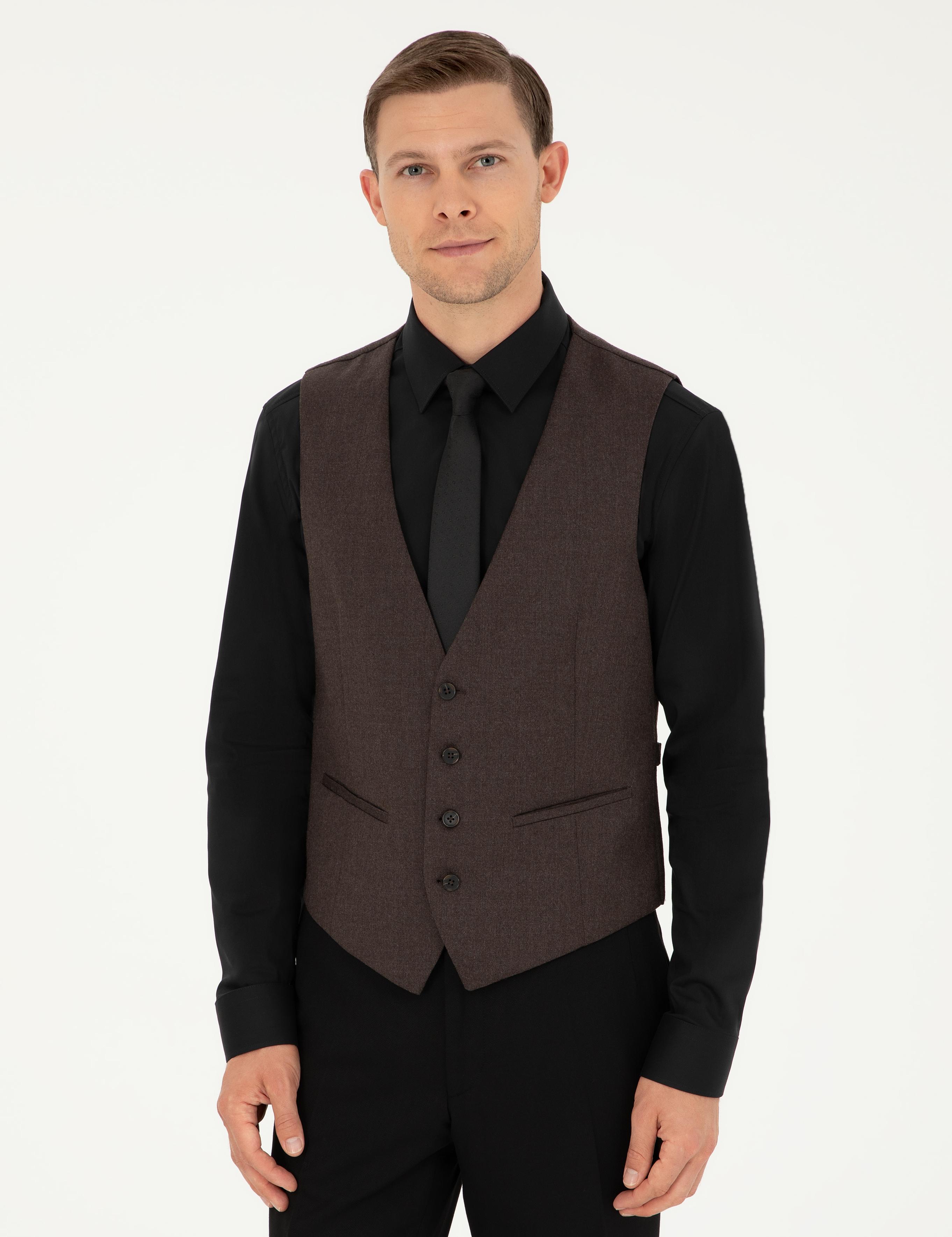 Kahverengi Slim Fit Yelek - 50260062027