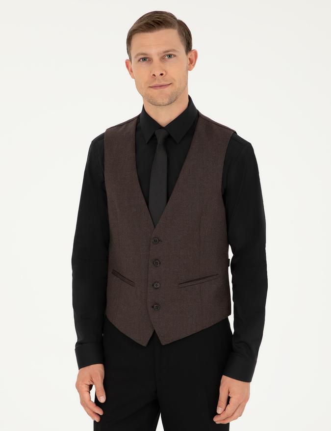 Kahverengi Slim Fit Yelek