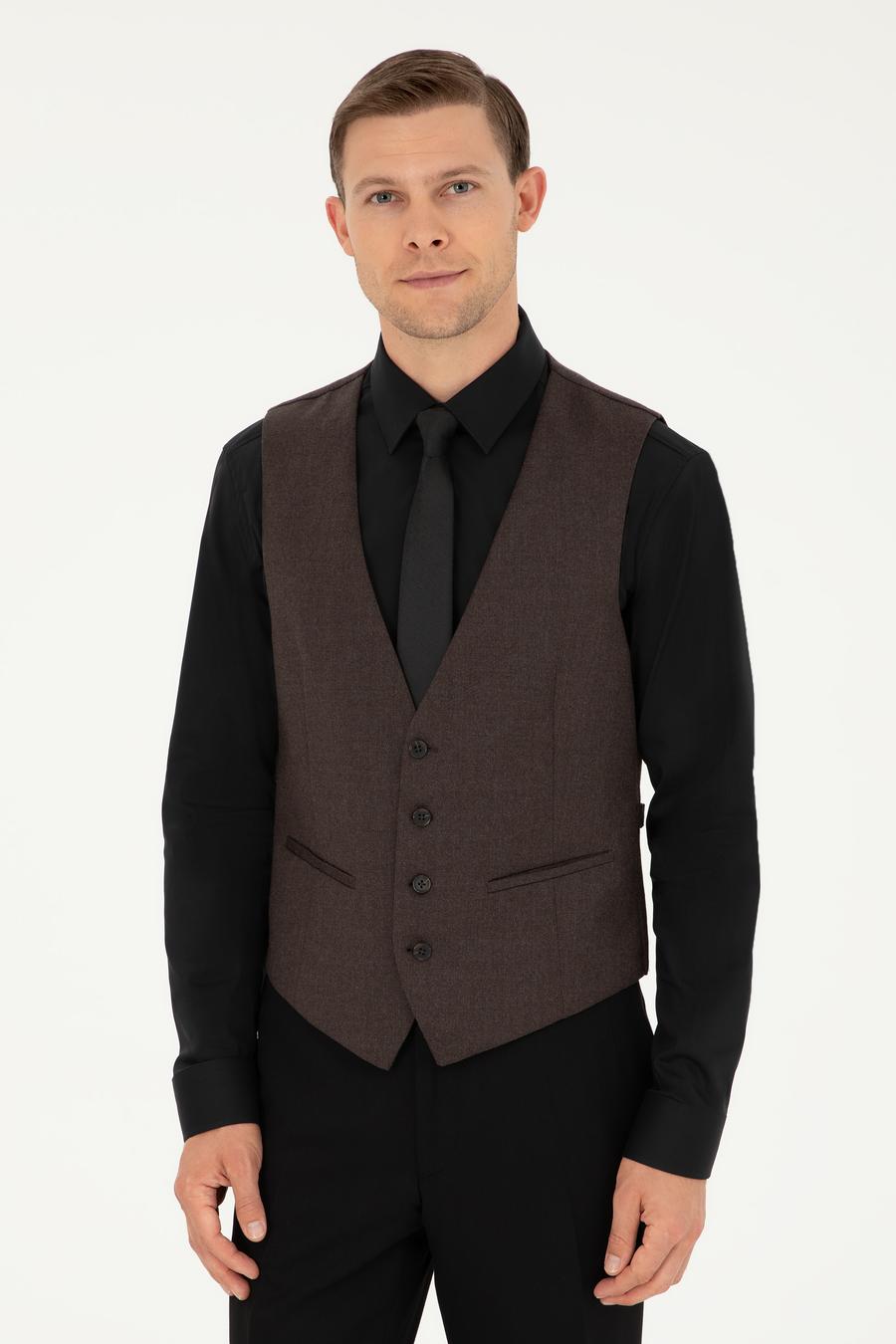 Kahverengi Slim Fit Yelek - 50260062027