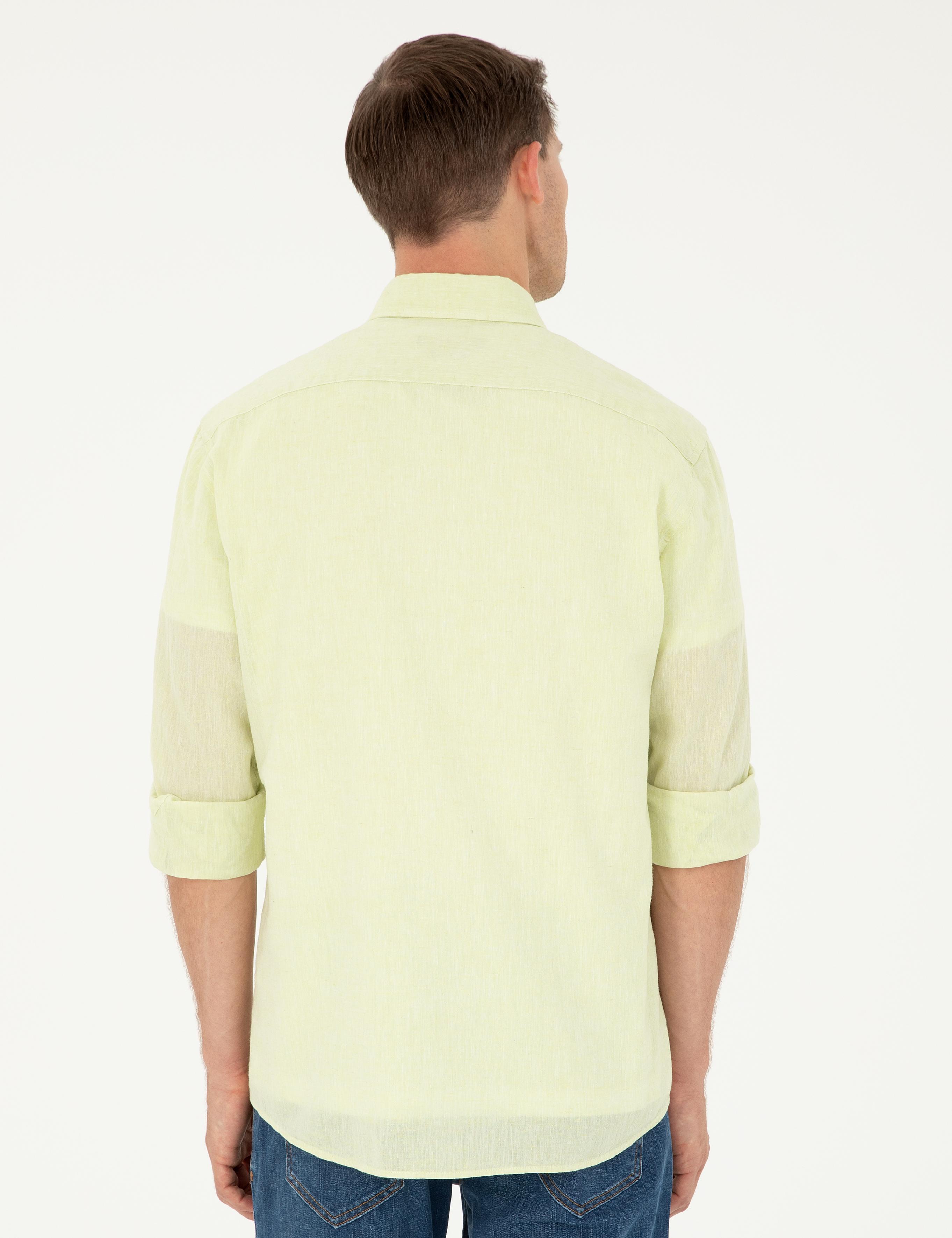 Yeşil Slim Fit Keten Karışımlı Gömlek - 50266184365