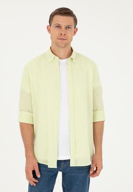 Yeşil Slim Fit Keten Karışımlı Gömlek