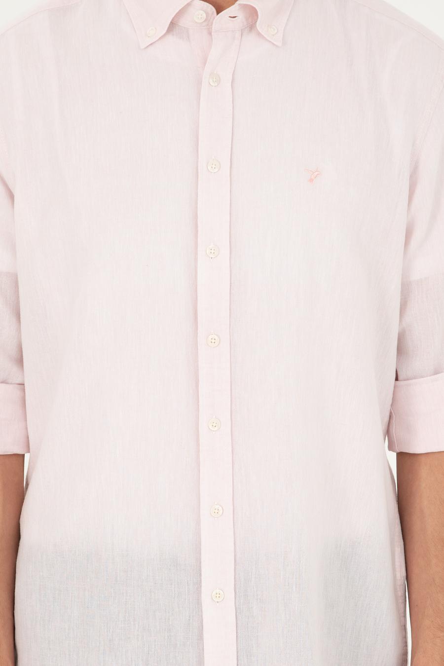 Pembe Slim Fit Keten Karışımlı Gömlek - 50266184477
