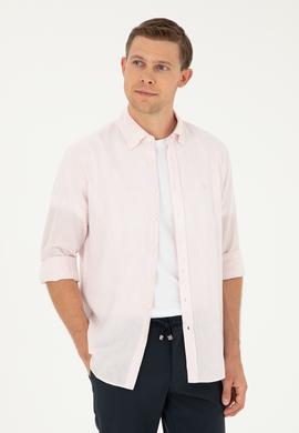 Pembe Slim Fit Keten Karışımlı Gömlek