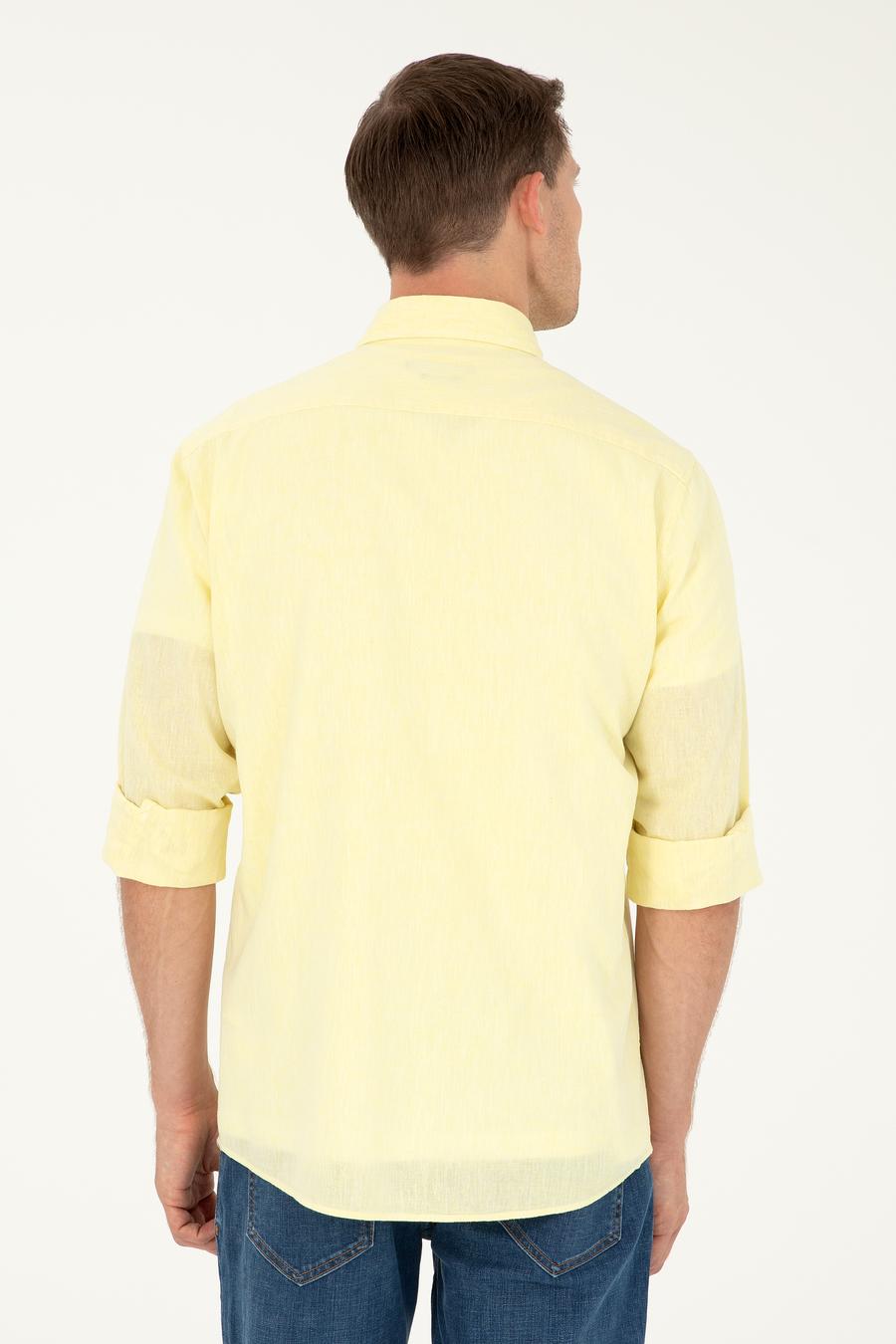 Sarı Slim Fit Keten Karışımlı Gömlek - 50266184431