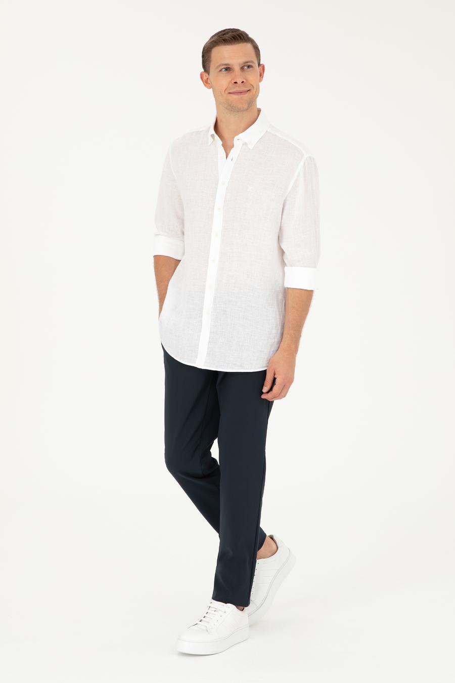 Beyaz Regular Fit %100 Keten Gömlek - 50284823196