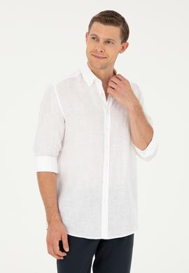 Beyaz Regular Fit %100 Keten Gömlek