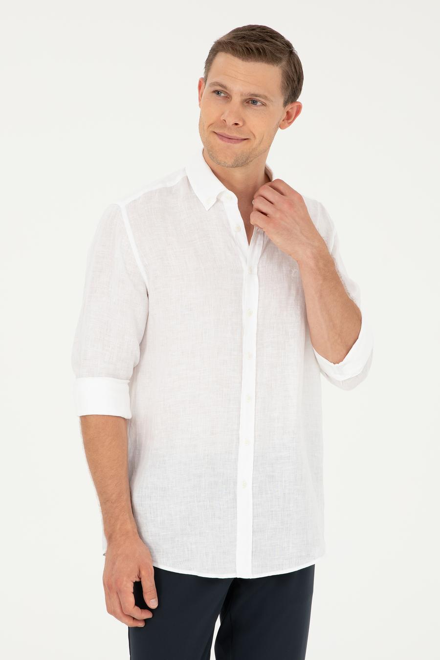 Beyaz Regular Fit %100 Keten Gömlek - 50284823196