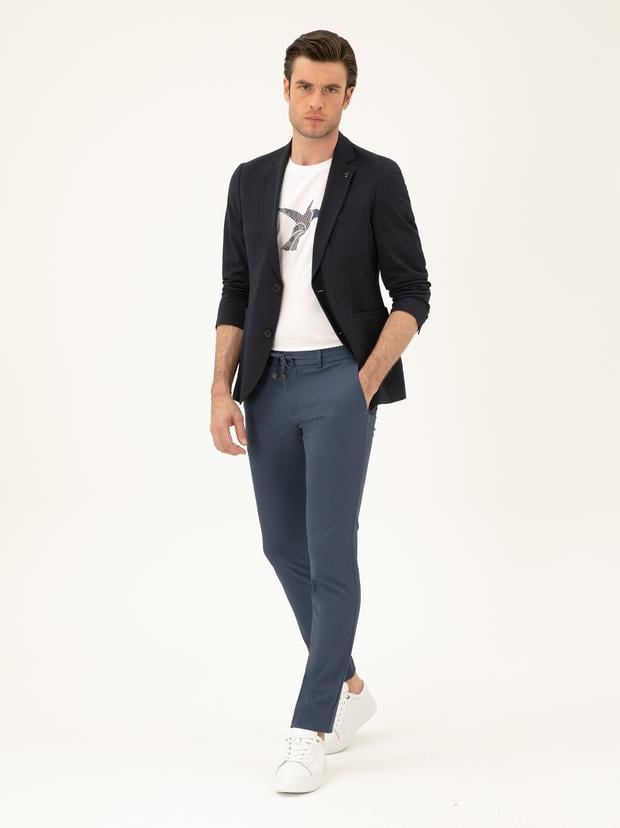 Mavi Slim Fit Beli Lastikli Pantolon