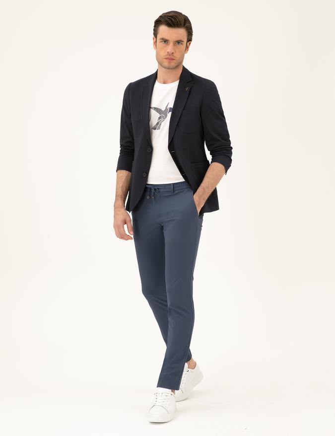 Mavi Slim Fit Beli Lastikli Pantolon