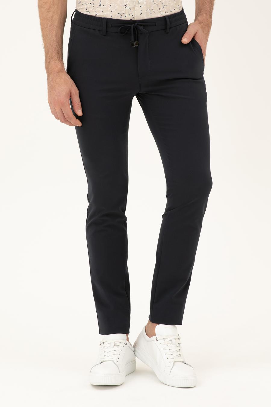 Lacivert Slim Fit Beli Bağcıklı Pantolon - 50293848002