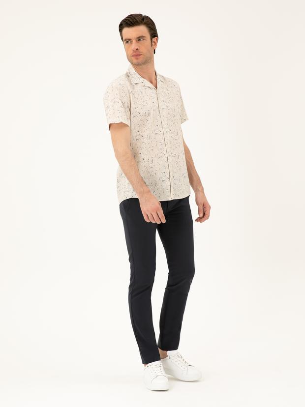 Lacivert Slim Fit Beli Bağcıklı Pantolon