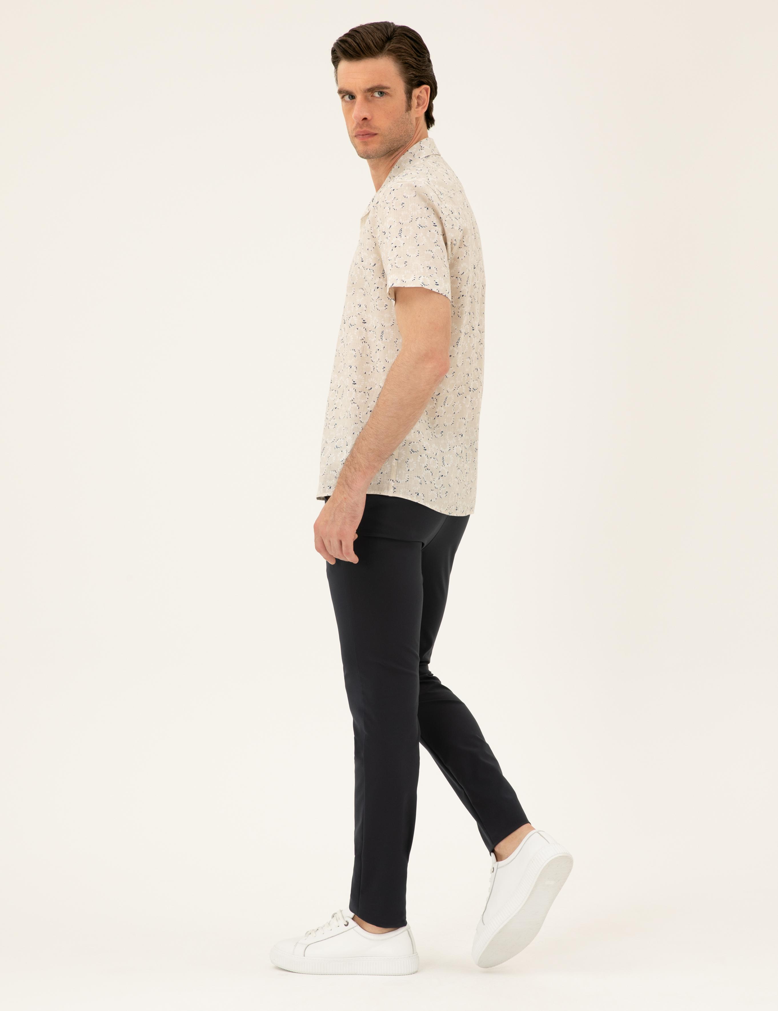 Lacivert Slim Fit Beli Bağcıklı Pantolon - 50293848002