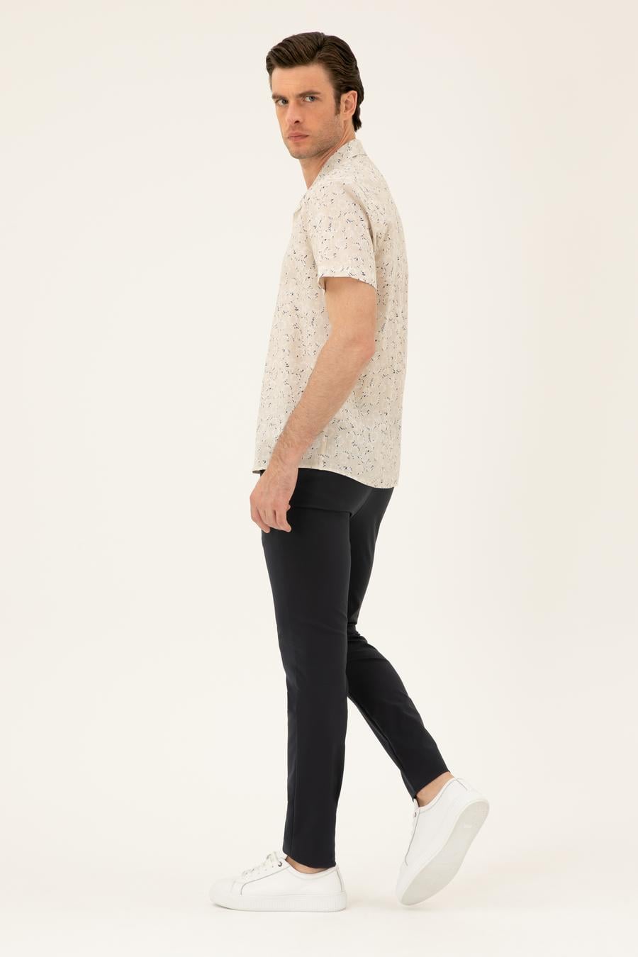 Lacivert Slim Fit Beli Bağcıklı Pantolon - 50293848002