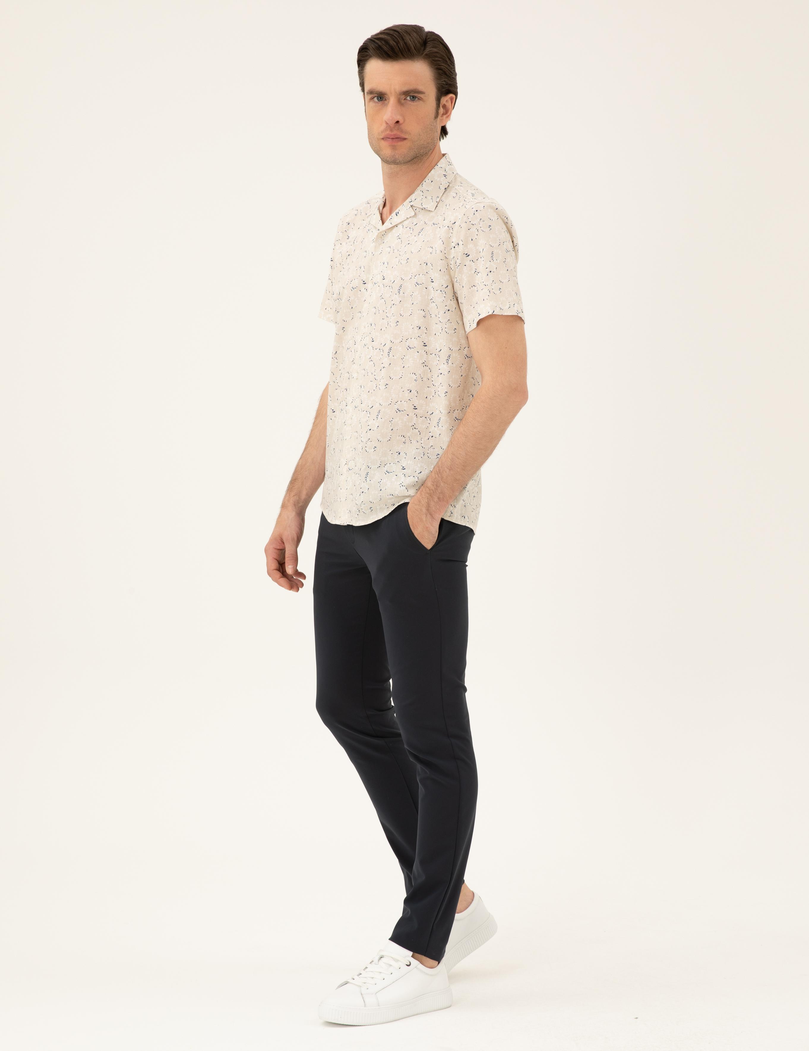 Lacivert Slim Fit Beli Bağcıklı Pantolon - 50293848002