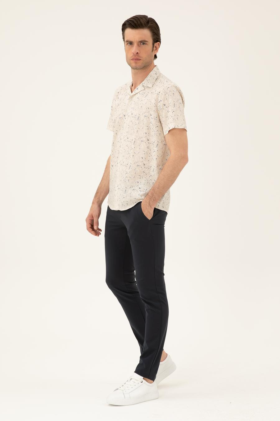Lacivert Slim Fit Beli Bağcıklı Pantolon - 50293848002