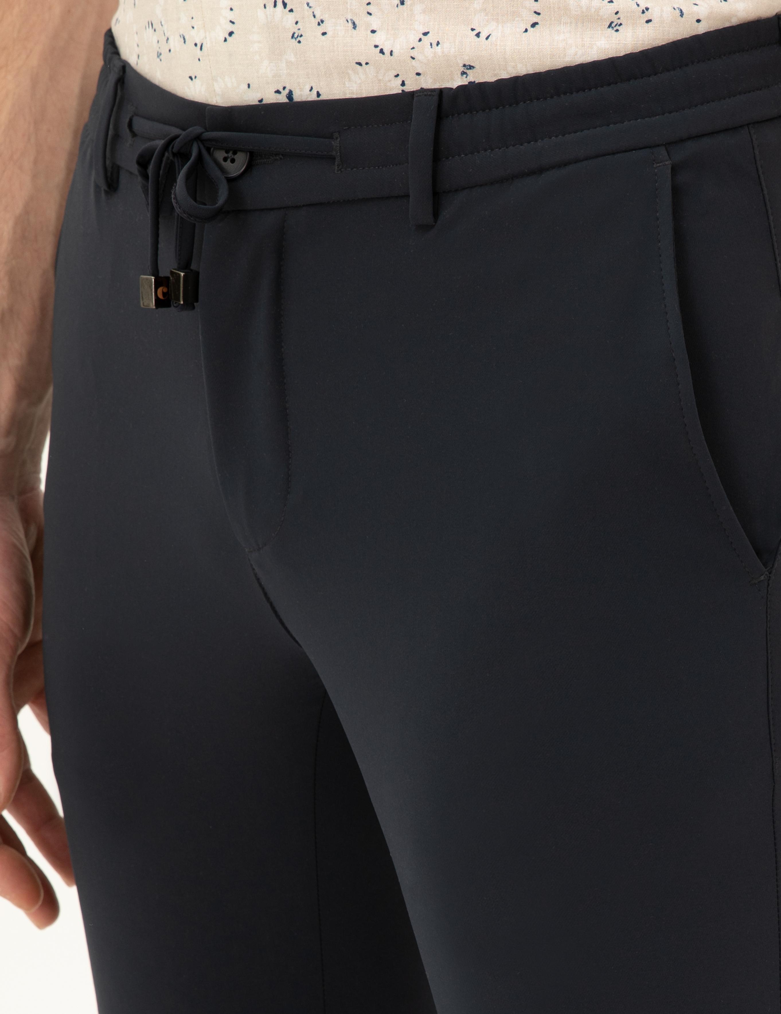 Lacivert Slim Fit Beli Bağcıklı Pantolon - 50293848002