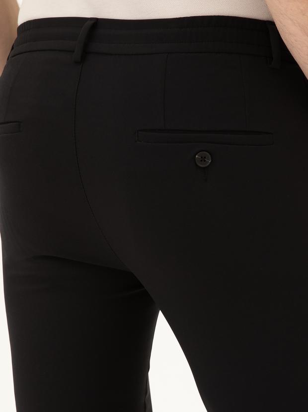 Siyah Slim Fit Beli Bağcıklı Pantolon