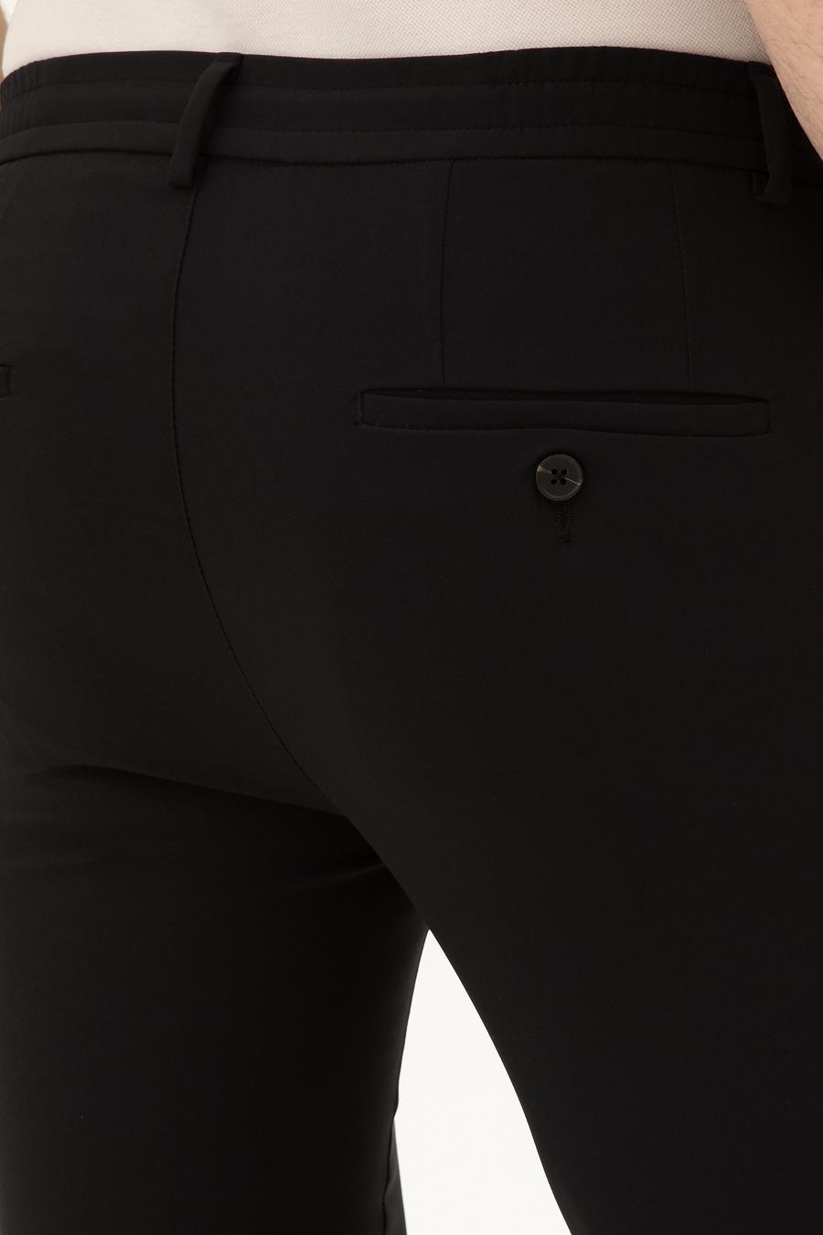 Siyah Slim Fit Beli Bağcıklı Pantolon - 50293848016