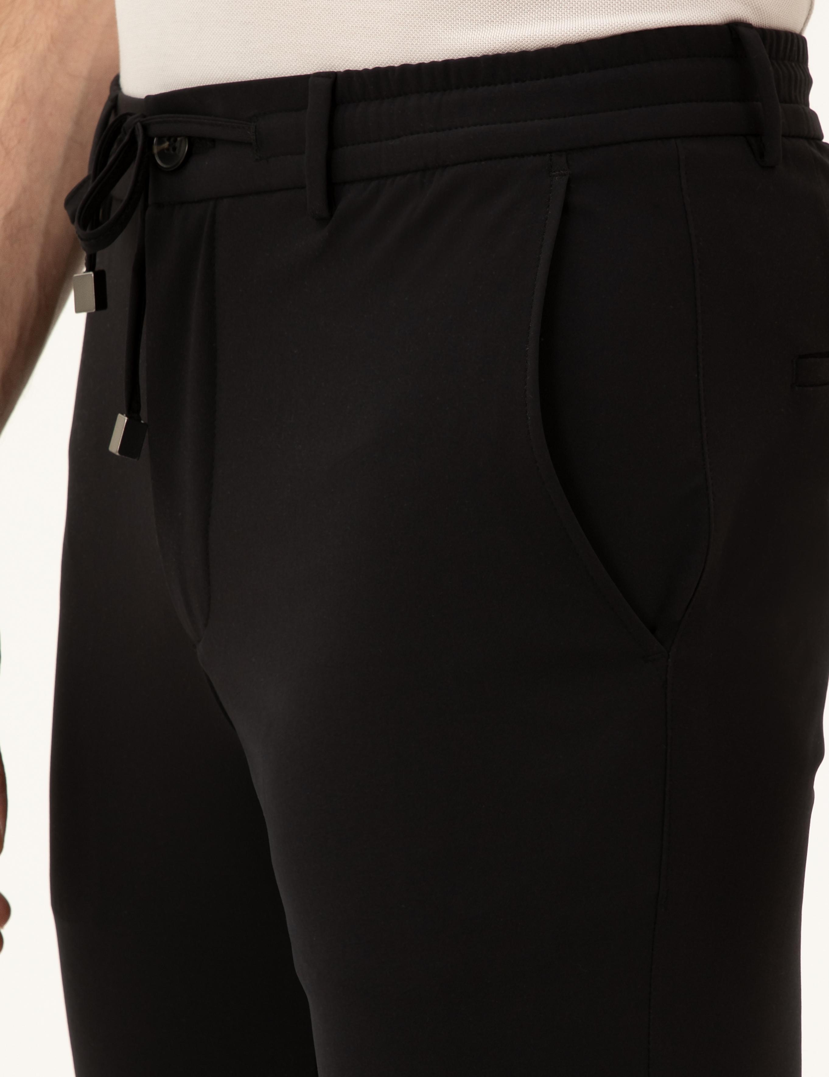 Siyah Slim Fit Beli Bağcıklı Pantolon - 50293848016