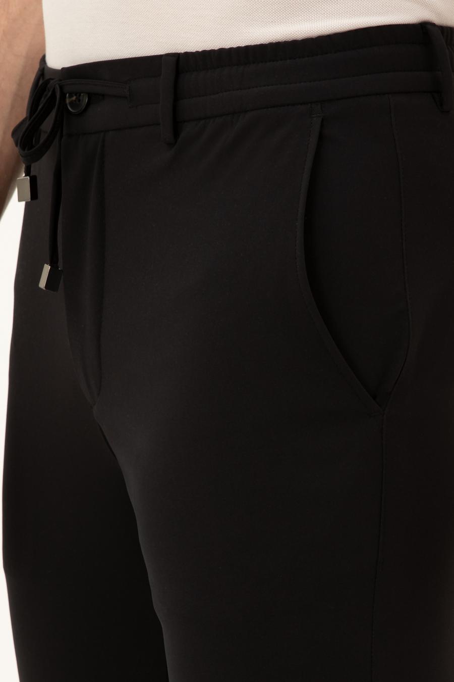 Siyah Slim Fit Beli Bağcıklı Pantolon - 50293848016