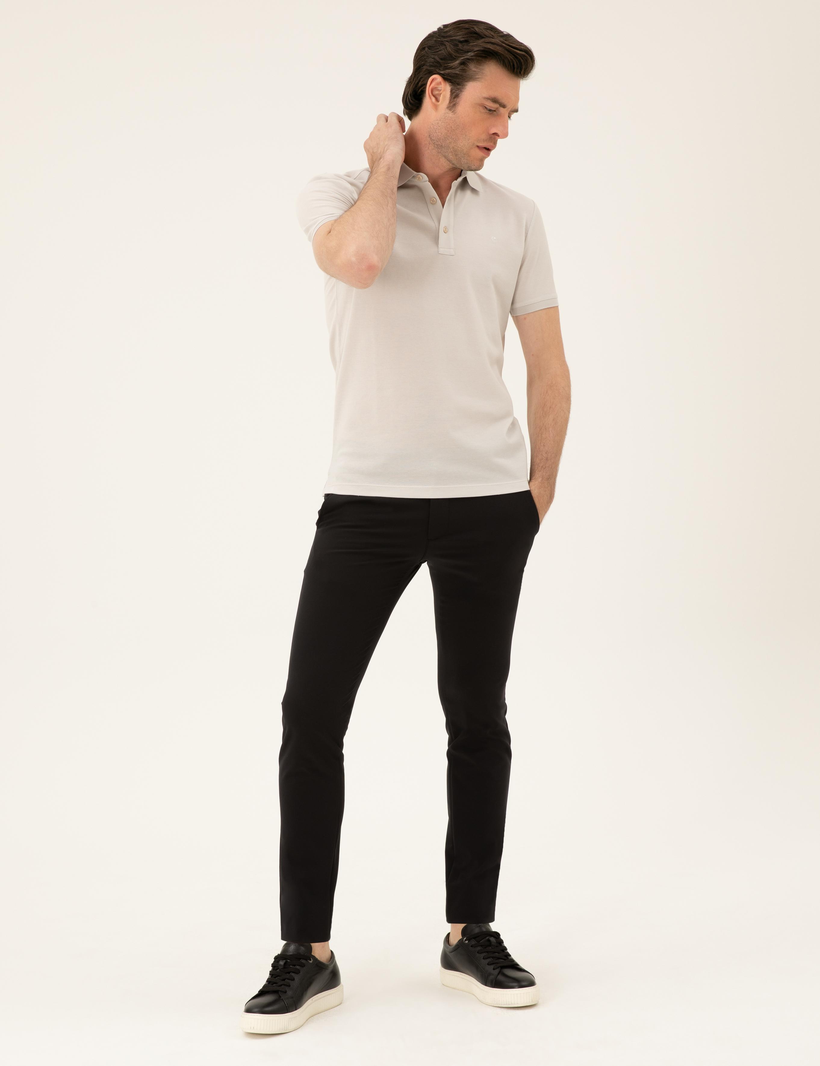 Siyah Slim Fit Beli Bağcıklı Pantolon - 50293848016