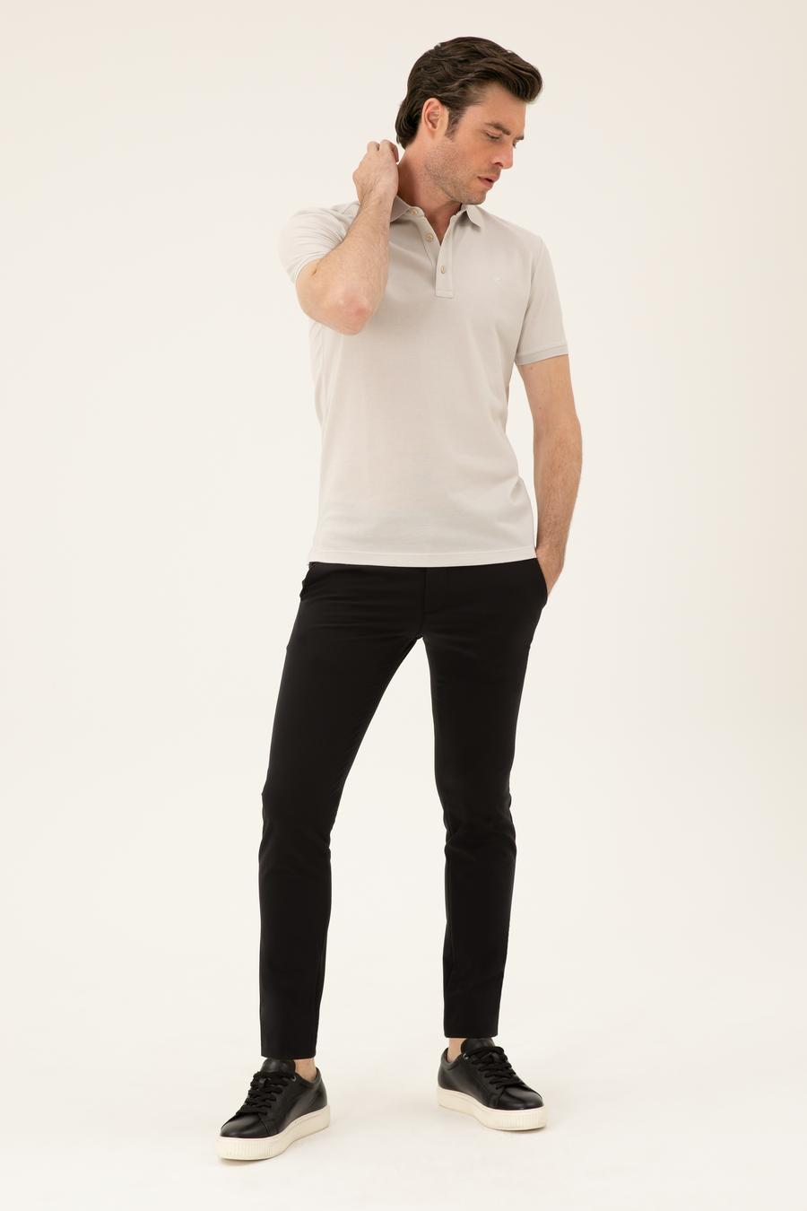 Siyah Slim Fit Beli Bağcıklı Pantolon - 50293848016