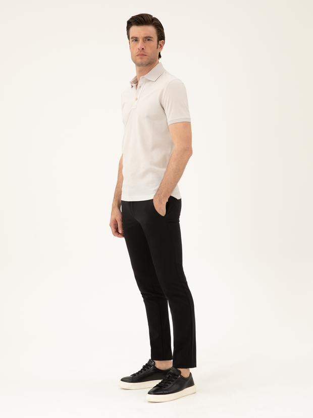 Siyah Slim Fit Beli Bağcıklı Pantolon