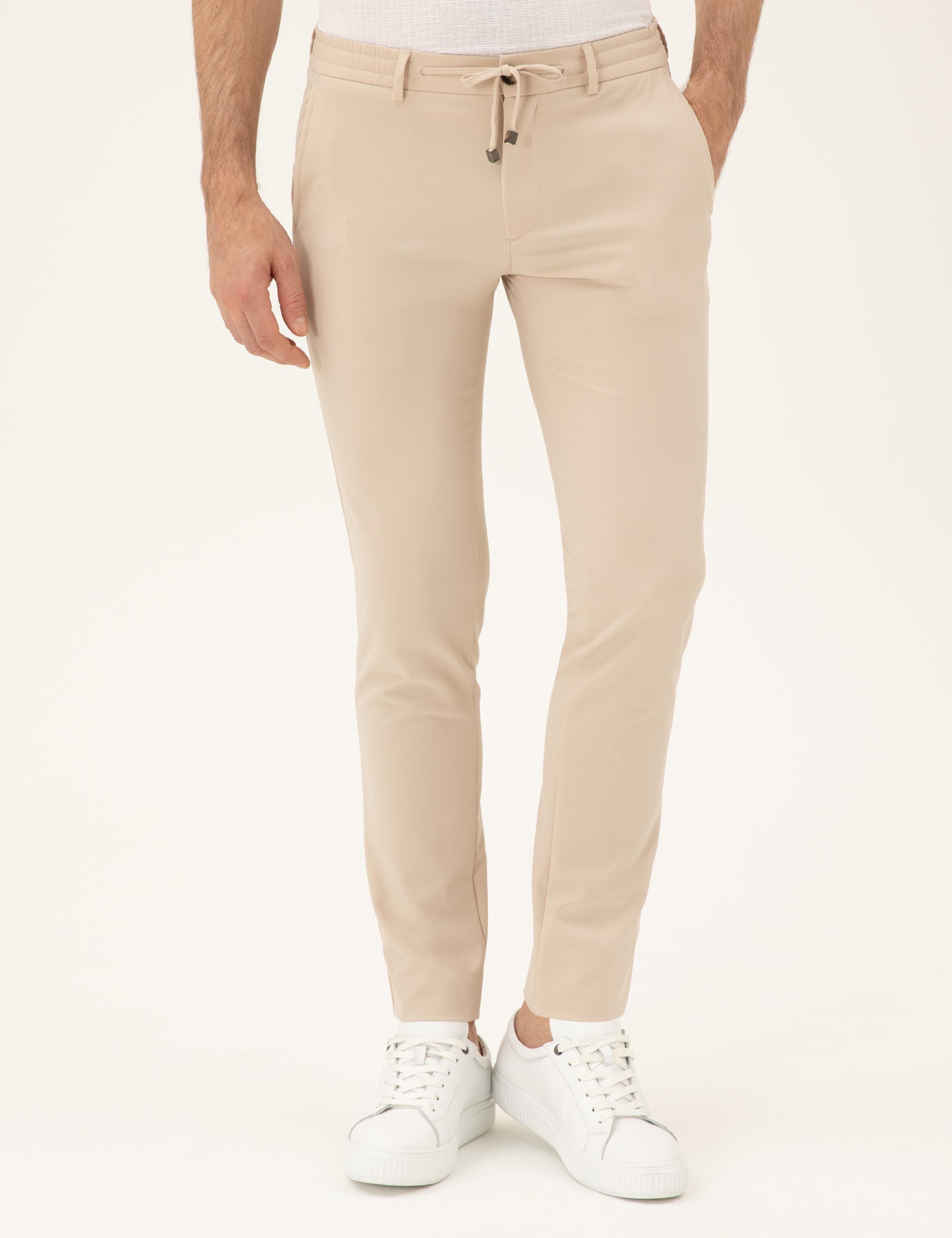 Bej Slim Fit Beli Bağcıklı Pantolon - 50293848028