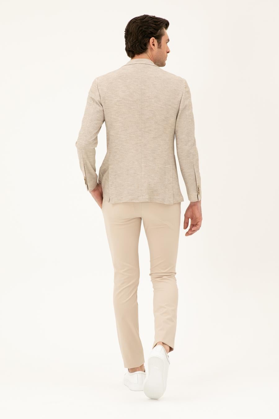 Bej Slim Fit Beli Bağcıklı Pantolon - 50293848028