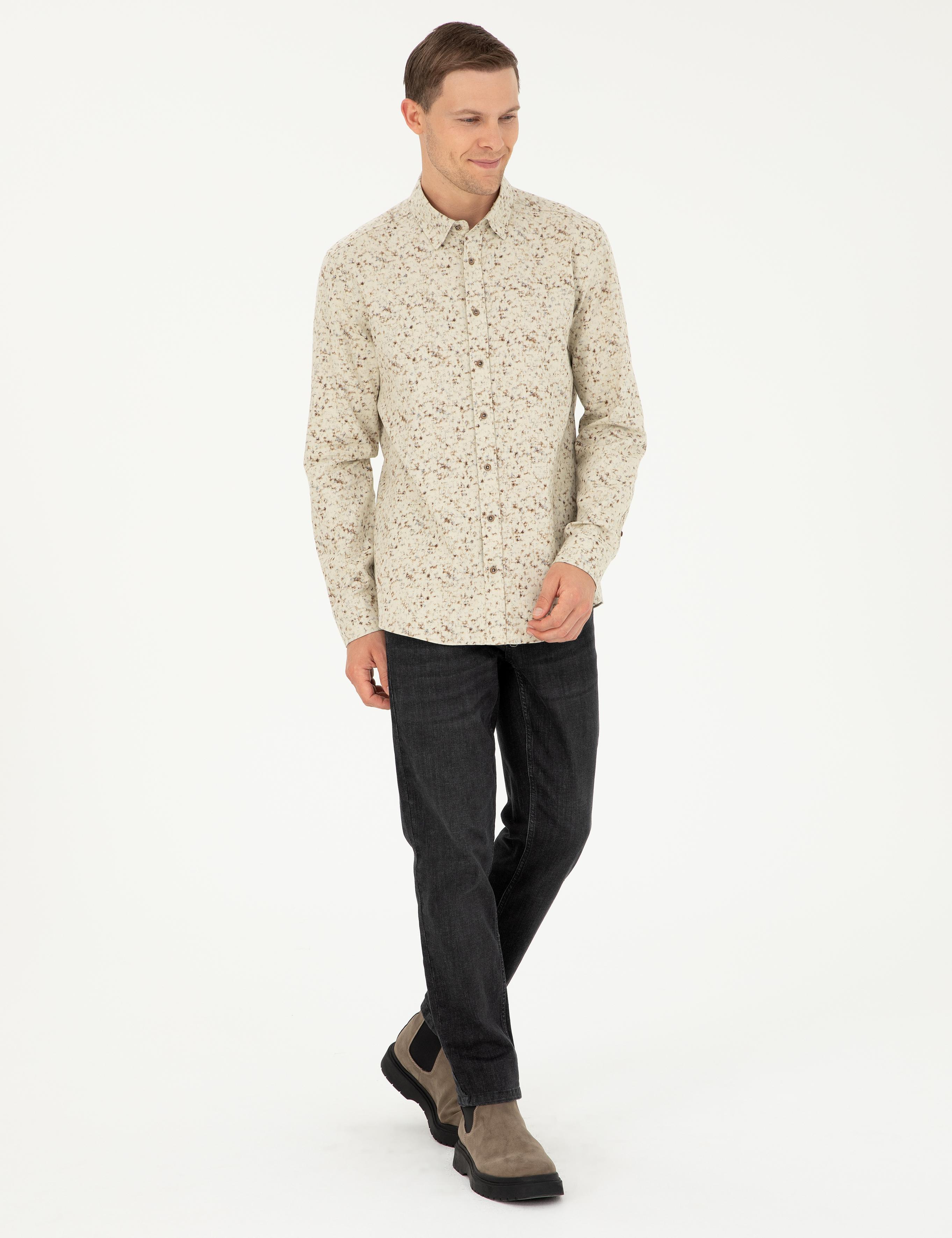 Açık Kahverengi Slim Fit Uzun Kollu Gömlek - 50255620020