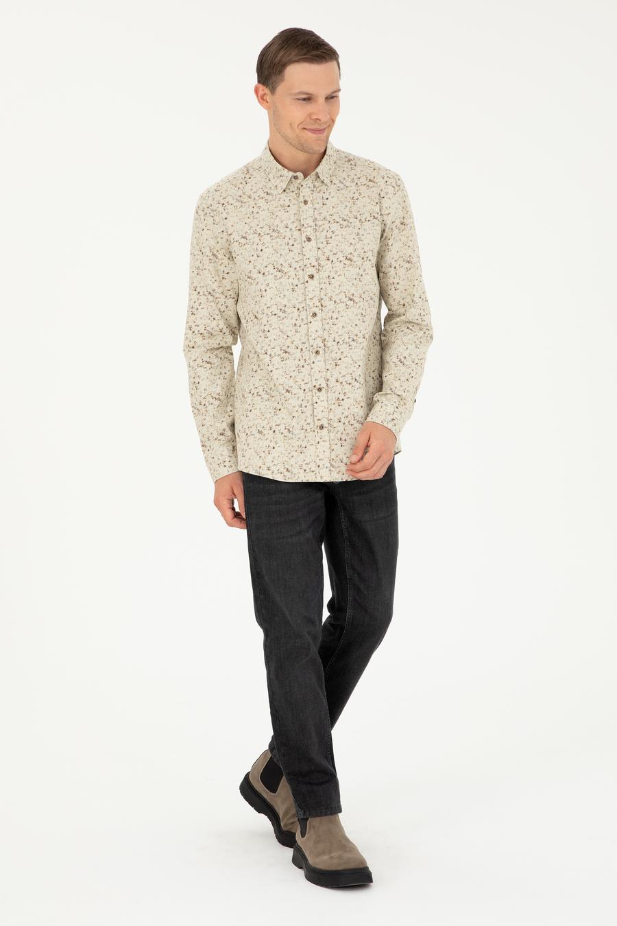 Açık Kahverengi Slim Fit Uzun Kollu Gömlek - 50255620020