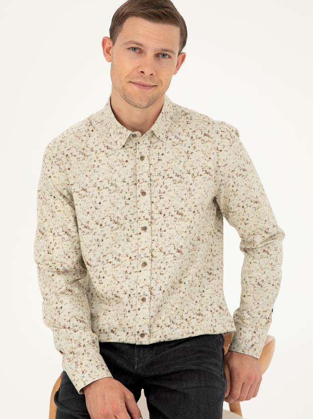 Açık Kahverengi Slim Fit Uzun Kollu Gömlek