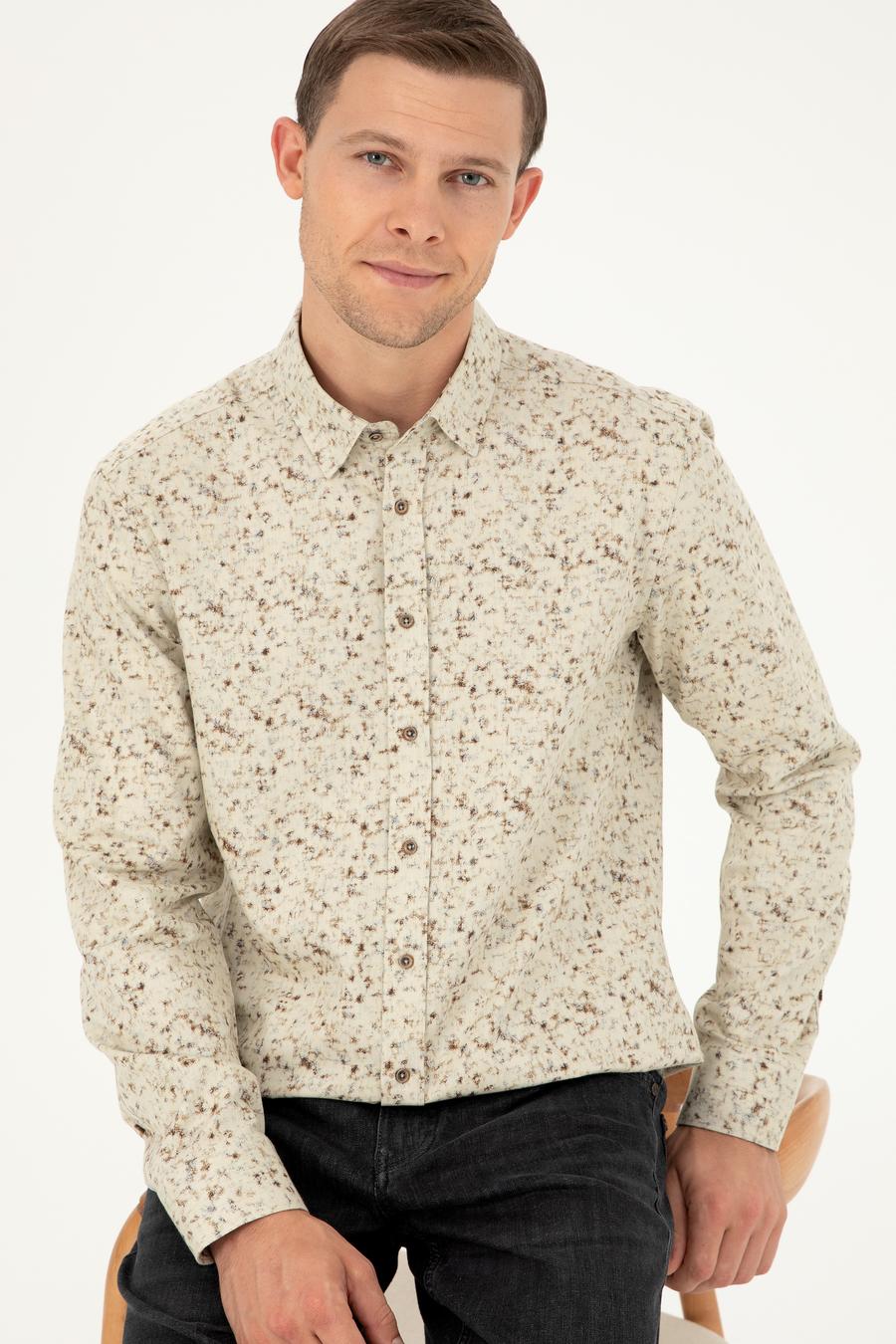 Açık Kahverengi Slim Fit Uzun Kollu Gömlek - 50255620020