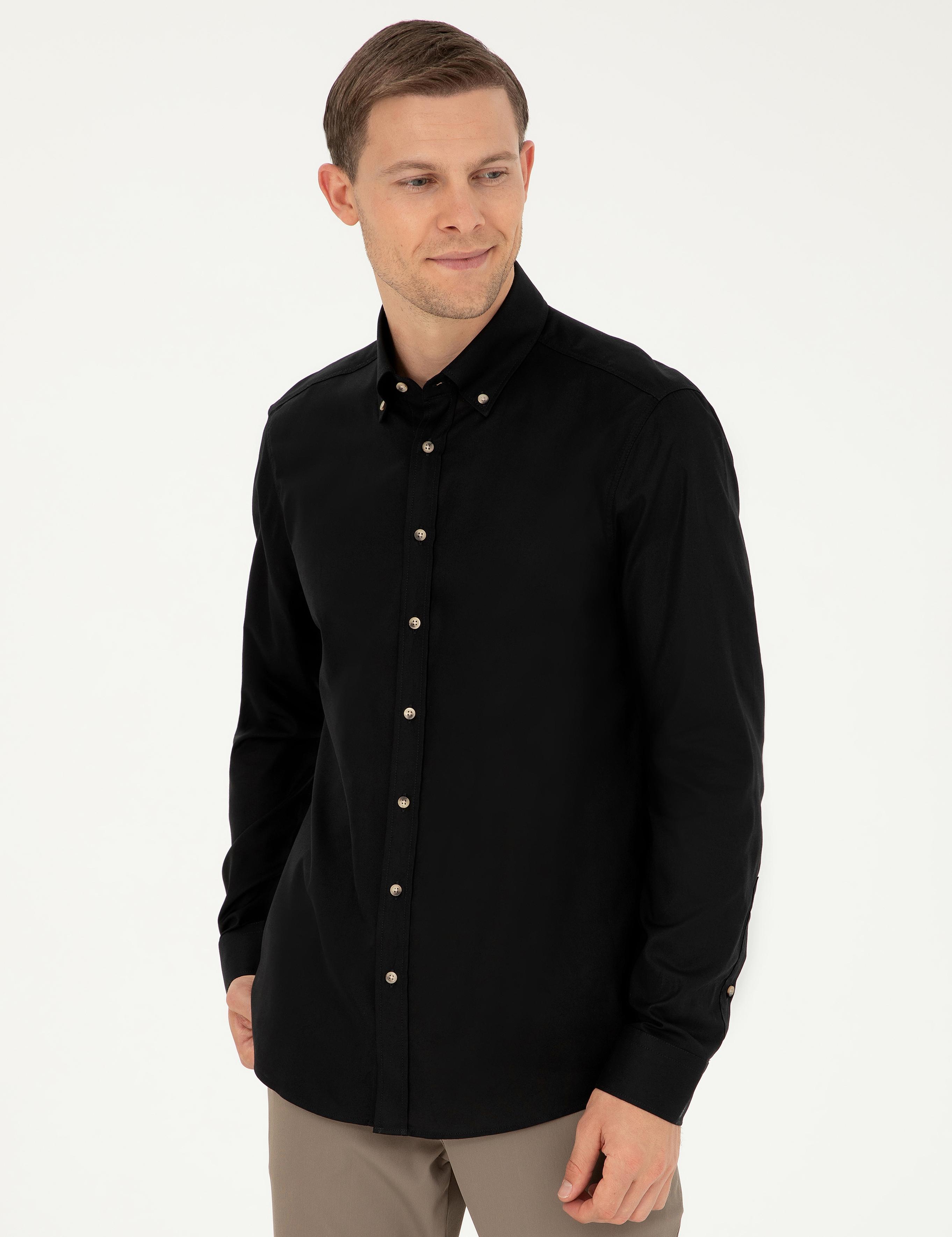 Siyah Slim Fit %100 Pamuk Oxford Gömlek - 50270162133