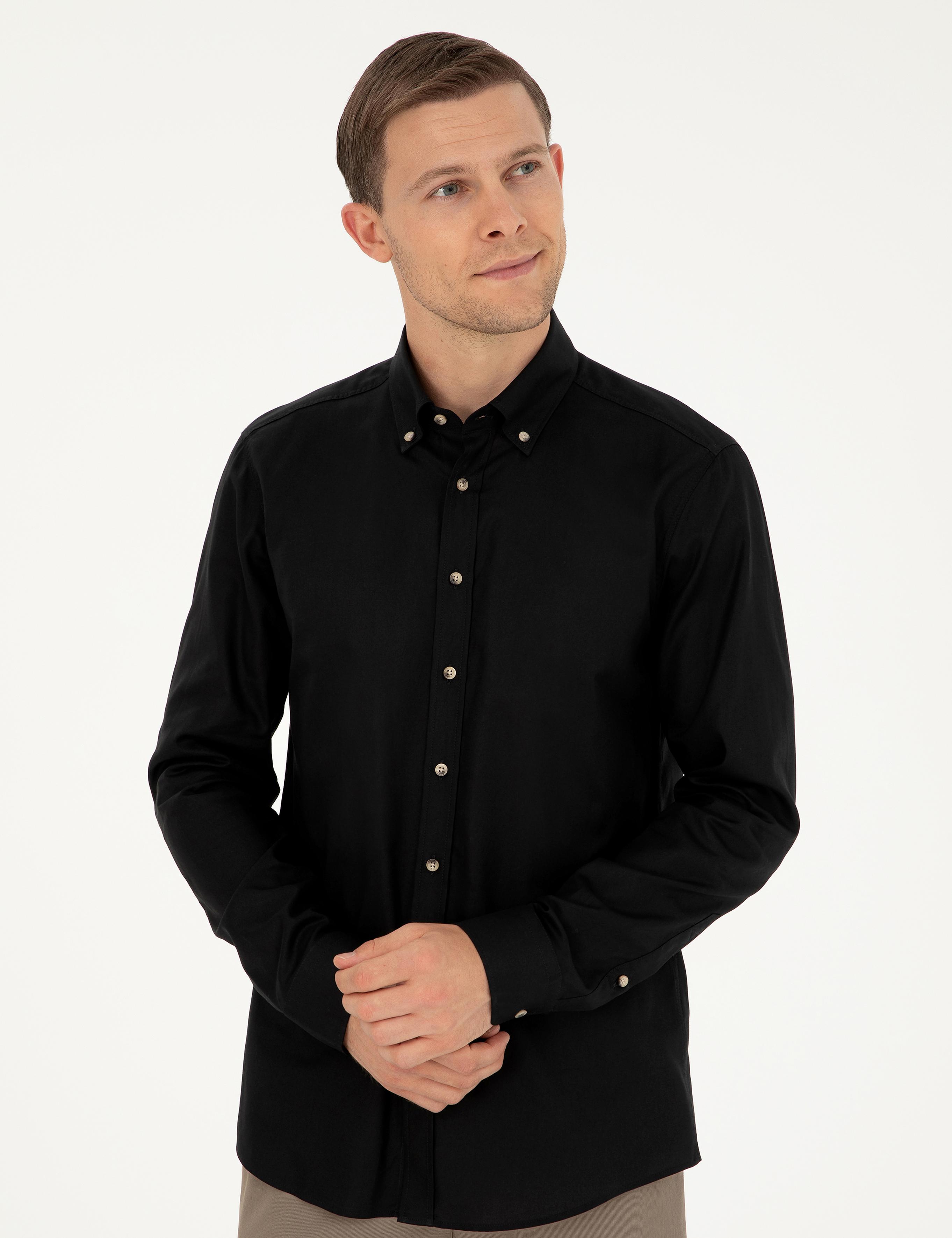 Siyah Slim Fit %100 Pamuk Oxford Gömlek - 50270162133